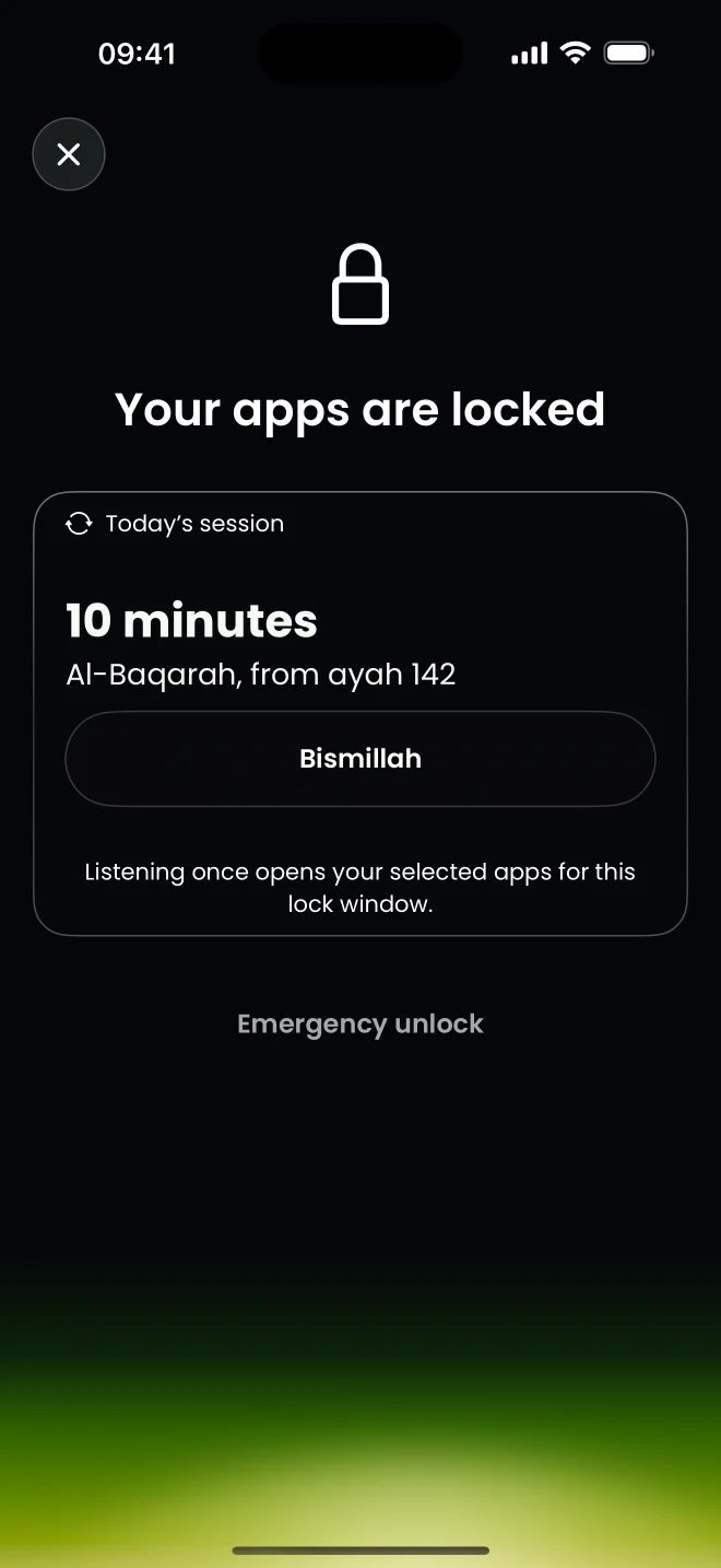 Lock screen: your apps are locked until today’s ten-minute session